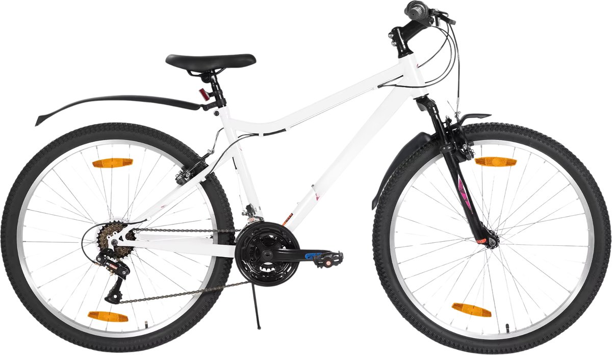 Happiq Mountainbike – Voor dames mountainbiken – 18-speed V-brake – Stevig 66 cm wit