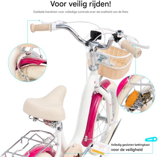 Kinderfiets - Voor kinderen van 3-10 jaar - Met zijwieltjes, fietsmandje en bagagerek - Paars, 41 cm van Merkloos — afbeelding 2