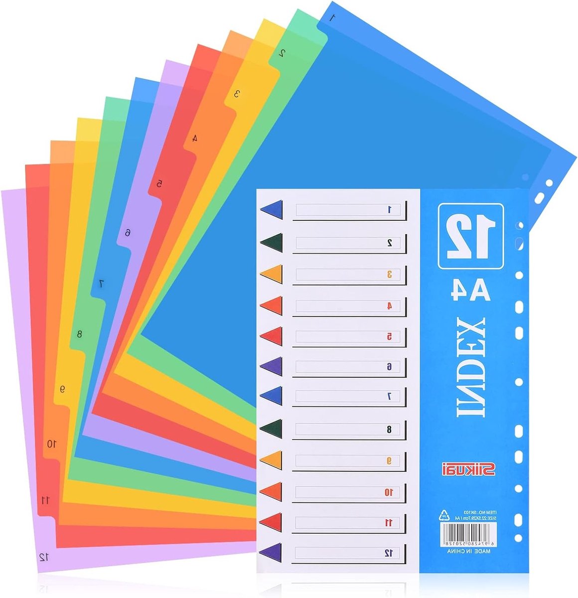 A4 registerfolder van plastic met meerdere gaten en ringseparator, 1-12, 225 x 297 mm, ideaal voor organisatie en archivering