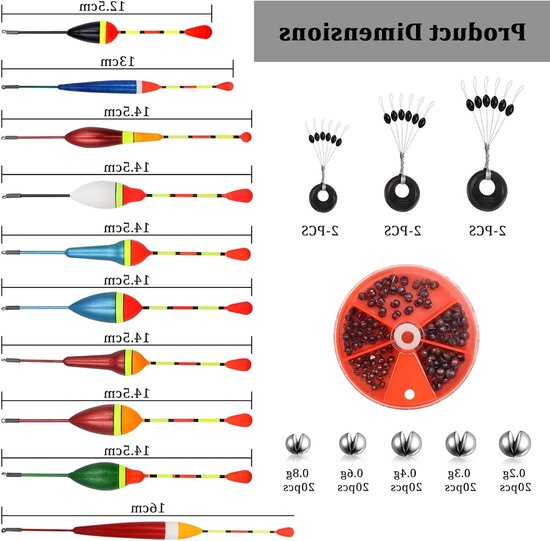 Set van 10 dobbers met rubberen stoppers, wervels en lood voor vissen in meren en vijvers, ideaal voor verschillende vismaten van Merkloos — afbeelding 5