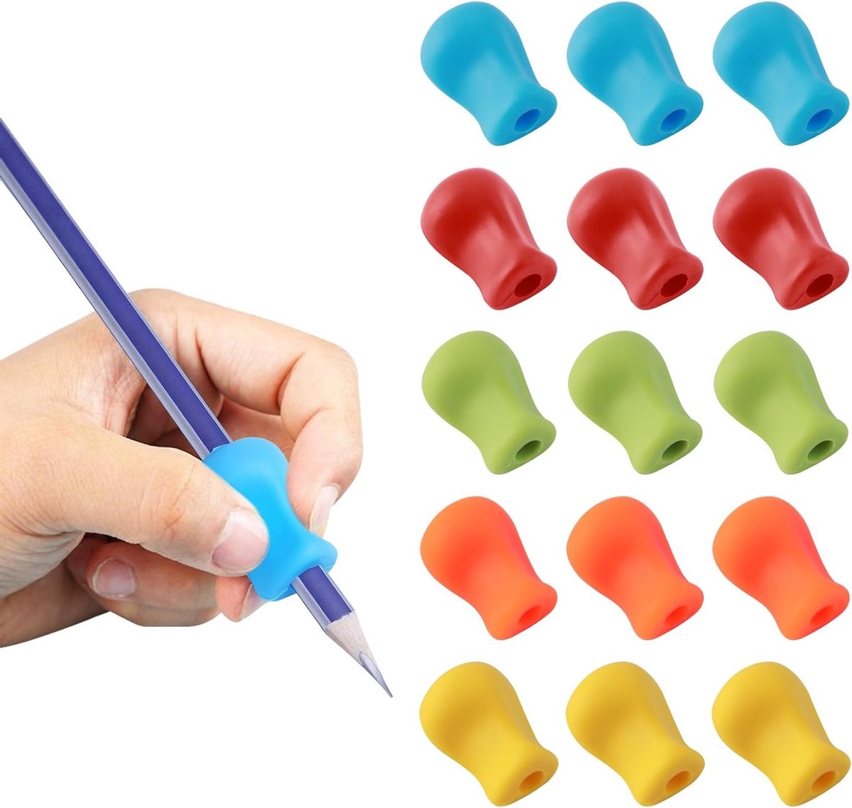 15 Stuks Penhouders voor Kinderen, Schrijfhulp voor Dikke Potloden, Kleurige Grip voor Schoolbeginners en Creatieve Activiteiten