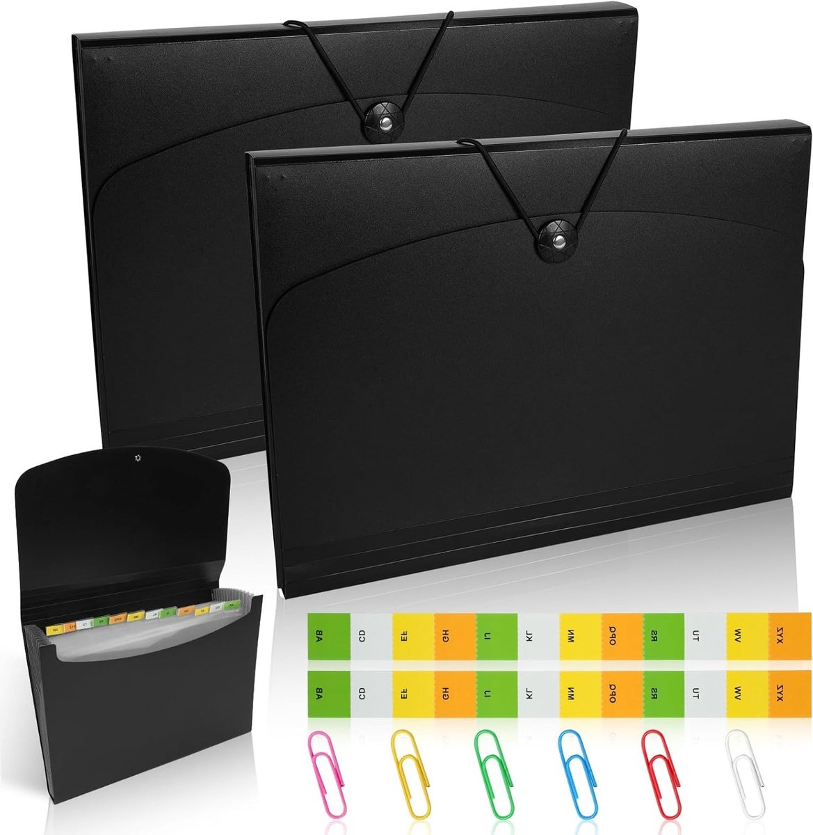 Pack van 2 A4 Opbergmappen, Uitbreidbare Documentfolder met 13 Compartimenten, Ideaal voor Thuis, Kantoor en School