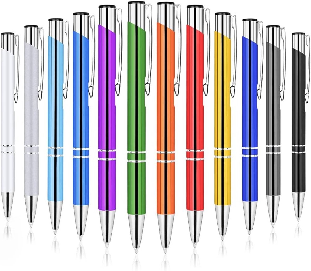 Kleurige balpennen set van 12 stuks, metalen balpen met zwarte inkt voor school, kantoor en cadeaus voor werknemers en speciale gelegenheden