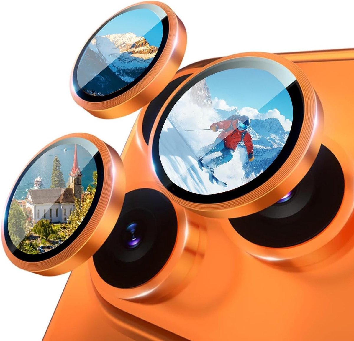 Camera Bescherming voor iPhone 17 Pro Max/17 Pro, 9H Ultra Dun Gehard Glas, Krasbestendig, Antivingerafdruk en Eenvoudige Installatie, Oranje