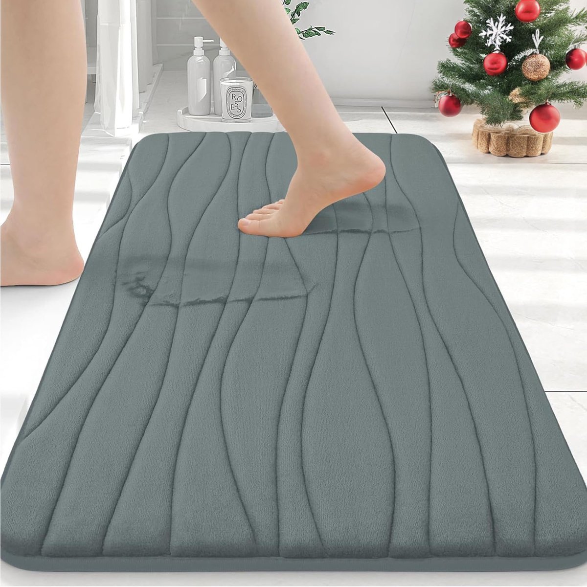Homaxy Badmat - Traagschuim Badmat - Antislip Douchemat - Super Zachte Absorberende Douchemat - 61x90 cm - Grijs