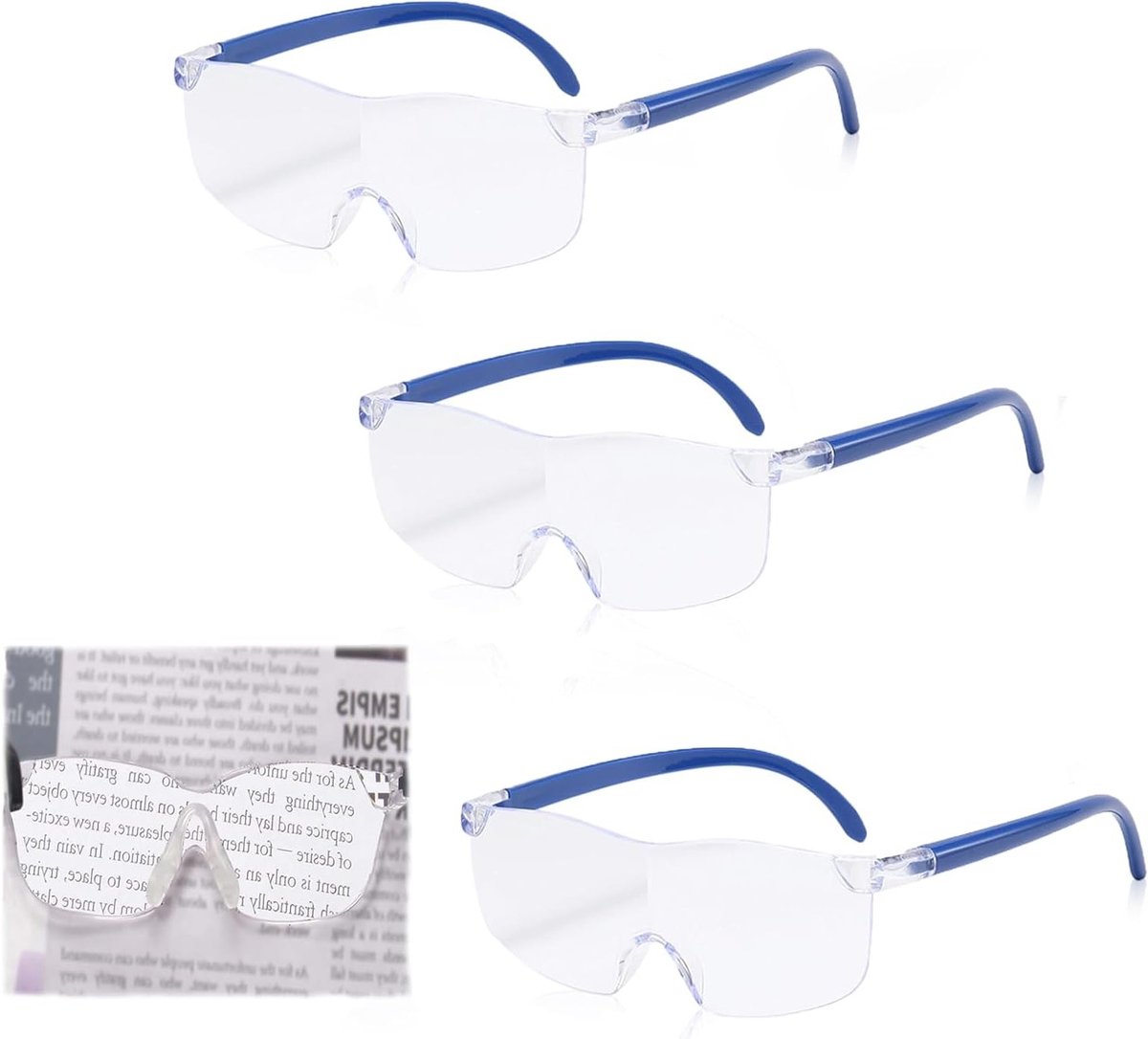 Set van 3 Leesbrillen met Anti-Blauw Licht, Vergrotende Brillen voor Precisiewerk, Handwerken en Reparaties