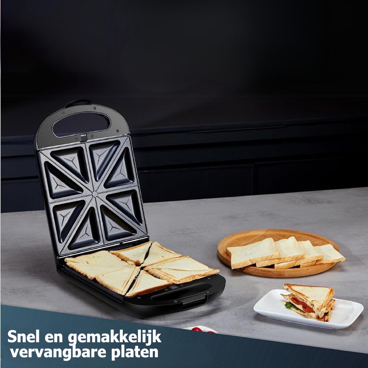 RUX® Wafelijzer Met Verwisselbare Platen – Tosti Apparaat – Wafelmaker 1200 Watt – Panini Grill – Contactgrill – 3-in-1 Sandwich Maker XXL – Grill Apparaat Met 3 Antiaanbakplaten - Zwart - 35cm x 24cm x 10cm; 3 kg thumbnail 2