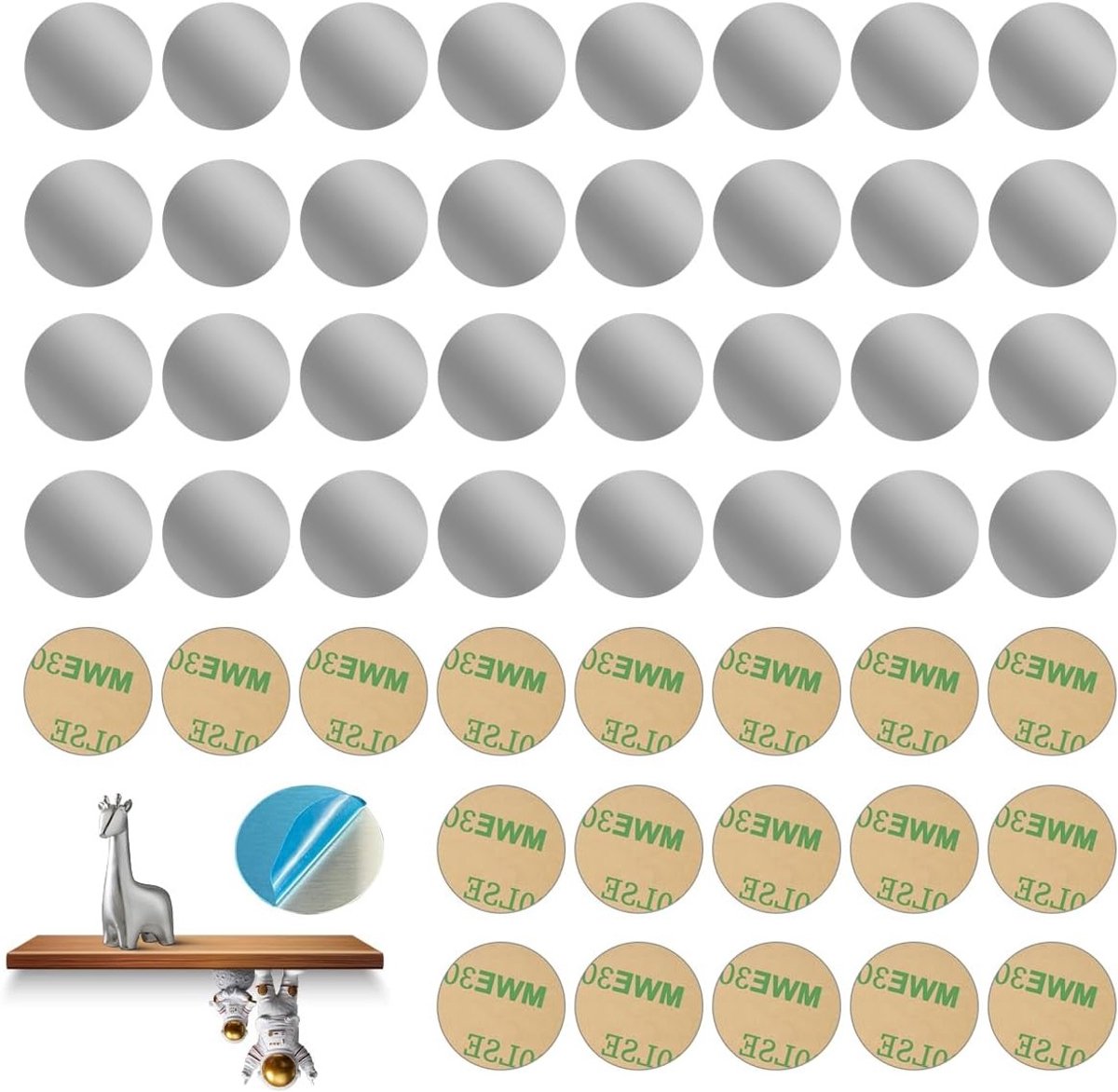 Set van 50 Zelfklevende Metalen Platen, 20 mm, Rond voor Magneten, Figuren en Telefoonhouders