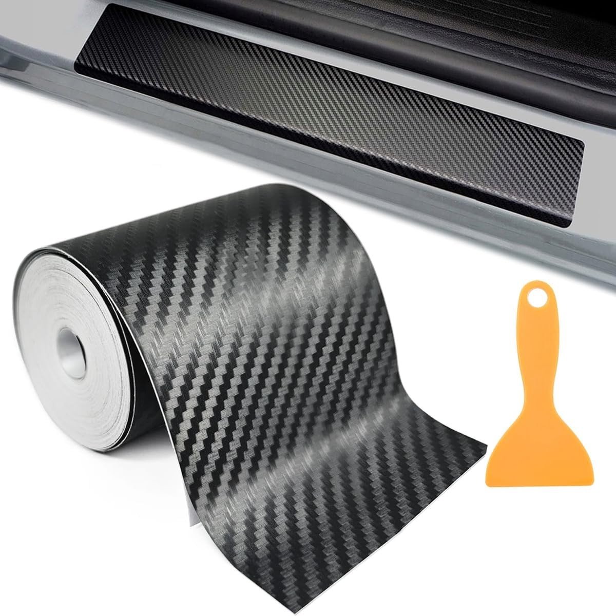 Zelfklevende Carbon Film voor Auto - 10 x 300 cm - Bescherming voor Instaplijsten en Lak - Inclusief Plastic Schrapers - Ideaal voor Auto's en Fietsen