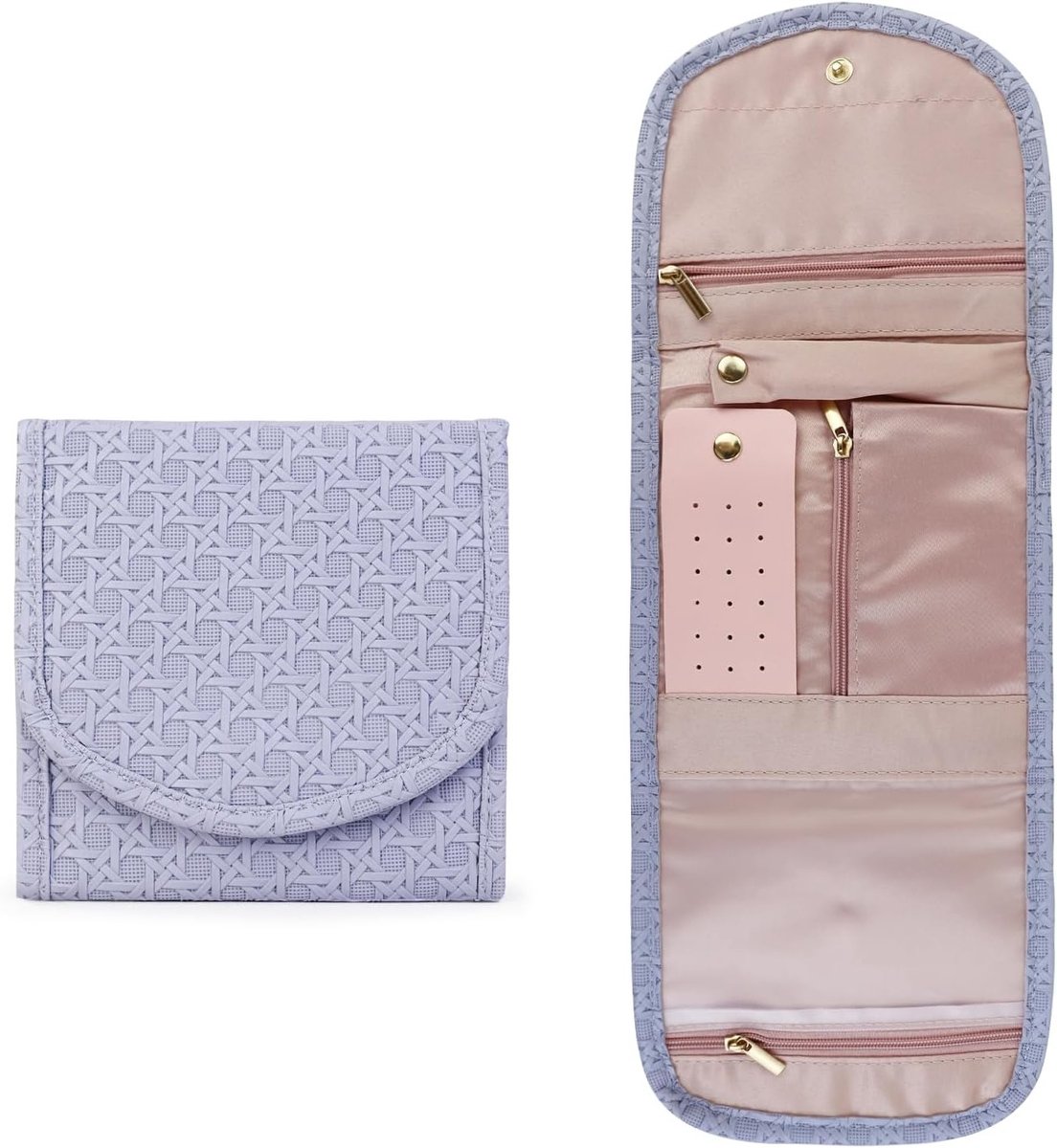 Compacte Reis Juwelen Organizer met Oorbellenstandaard en Ringhouder - Vouwbare Juwelen Tas voor Ringen, Oorbellen, Kettingen en Armbanden (Paars)