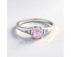 Cavill - Zilveren ring 925 Sterling Zilver platinering - Roze kunziet 0,95 ct & Cambodjaanse zirconen 0,04 ct - Elegante ronde briljant