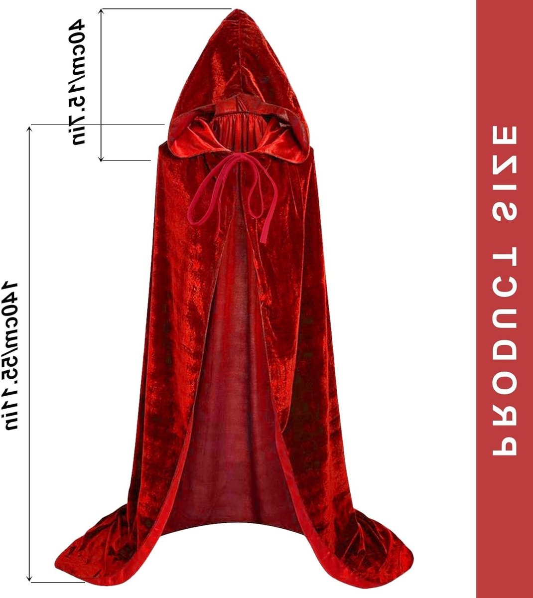 140 cm Rode Cape met Kap voor Halloween, Perfect voor Heksen, Vampiers en Cosplay, Volwassenen Kostuum Accessoire