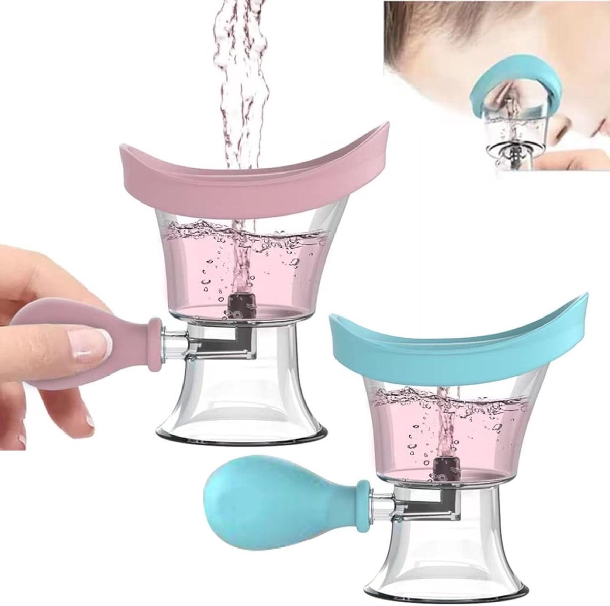 Oogwasbekers Set van 2, Handmatige Oogreiniging met Luchtdruk, Silicone Oogbad voor Makeup Irritatie en Comfortabele Oogverzorging