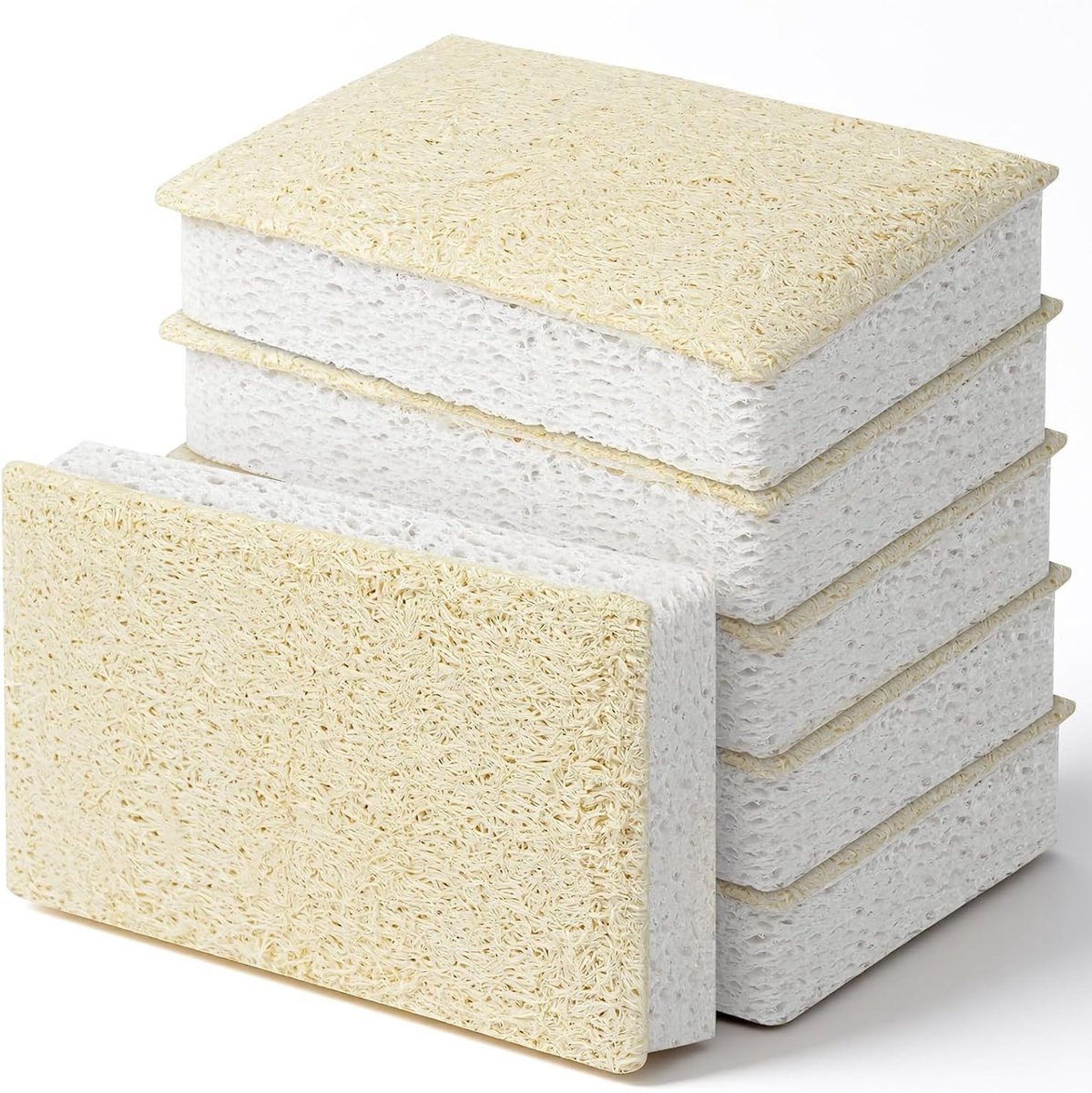 Set van 6 Loofah Keukensponzen, Dubbelzijdige Afwas- en Schoonmaaksponzen voor Vaat, Oven en Keuken - Krasvrije Reiniging en Duurzaam Gebruik