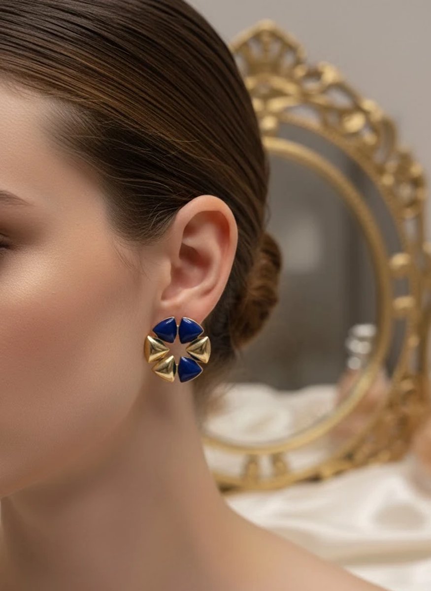 Dorvina 316L Staal Verguld Verkleurt Niet Sieraad Blauw Goud Detail Vintage Ring Dames Oorbellen
