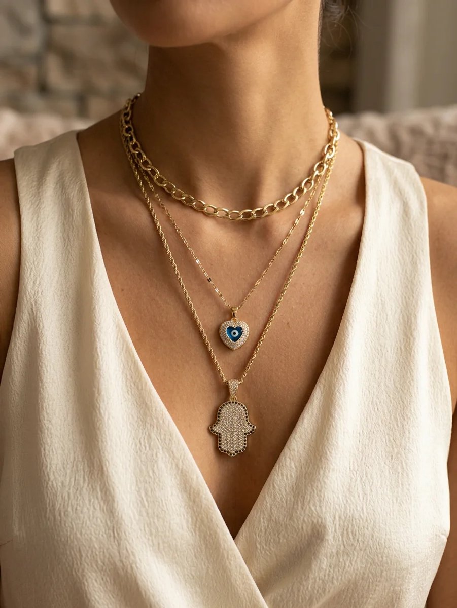 Dorvina 316L Staal Goudkleurig Dames Ketting Seti 3 Adet Kolyeden Olusan Zirkonia Hart en El Model Ketting Kombini