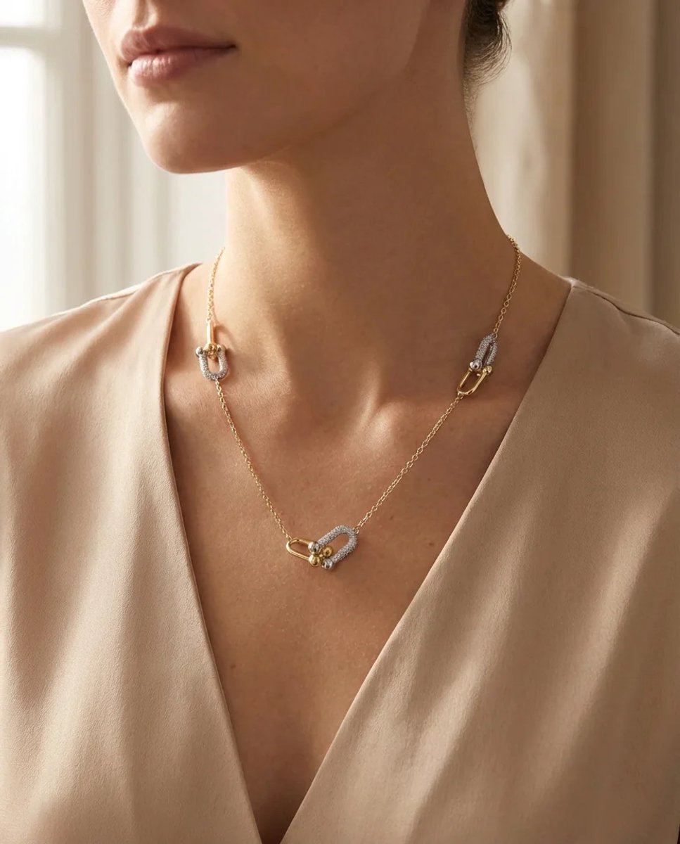 Dorvina 316L Staal 14k Gouden VIP Vergulde Goudkleurig Tiffy Zirkonia Dames Ketting