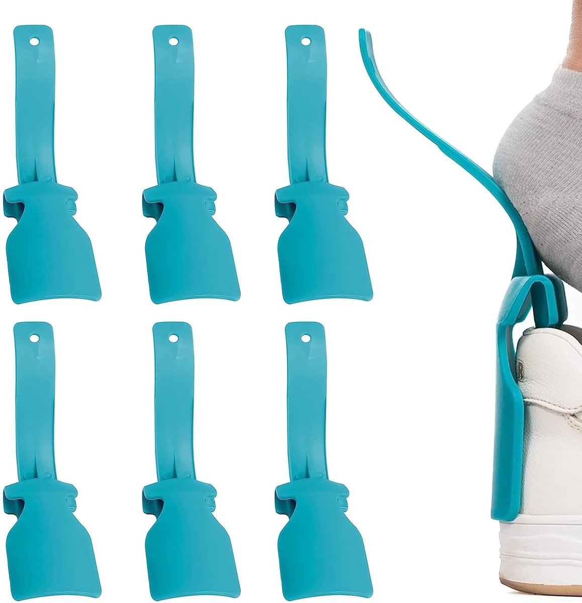 6 Stuks Lange Plastic Schoenlepels, Handige Schoenhulp, Geschikt voor Alle Schoenen, Eenvoudig Aantrekken, Blauw, Comfortabel en Duurzaam