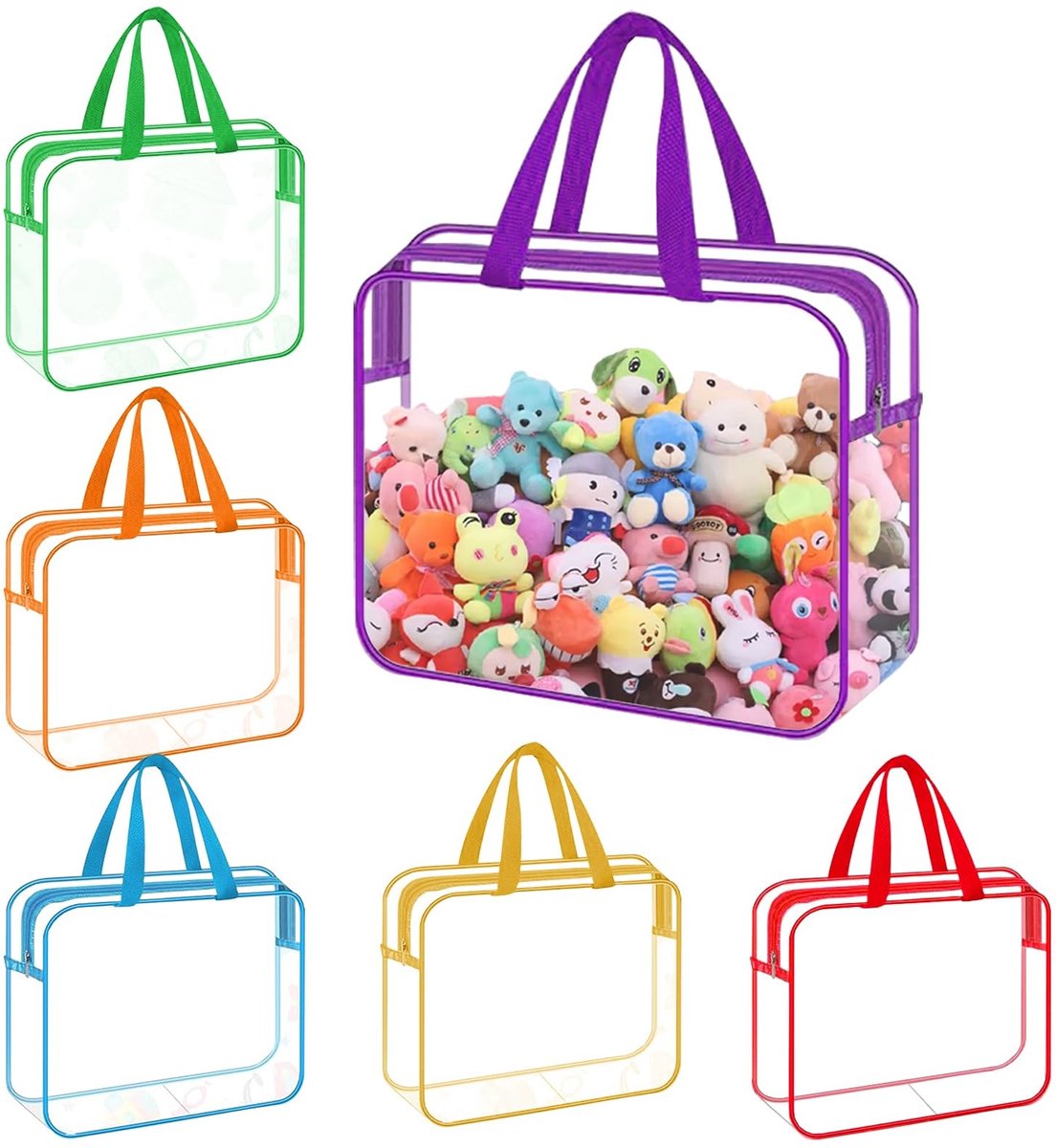 carmdering - Speelgoed opbergtas - set van 6 PVC transparante opbergtassen met rits - voor speelgoed, puzzels en blokken - draagbaar voor onderweg