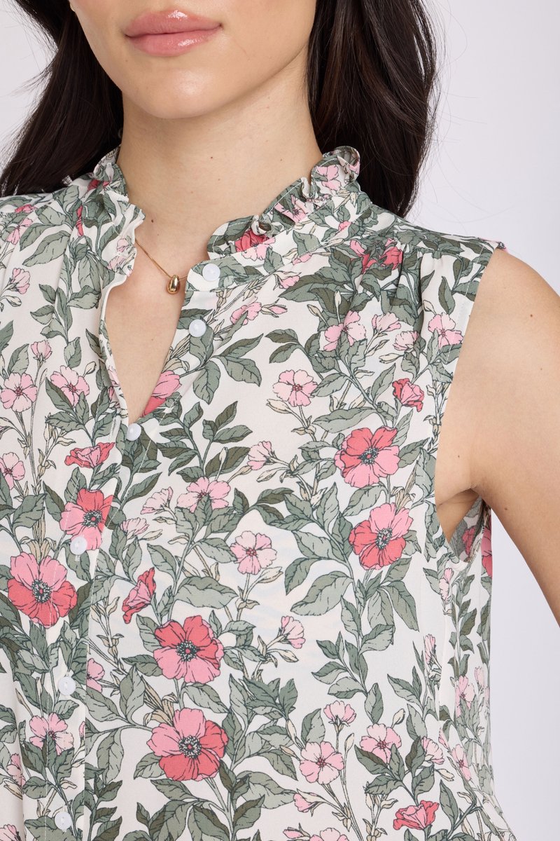 Mouwloze Ruffle Neck Blouse