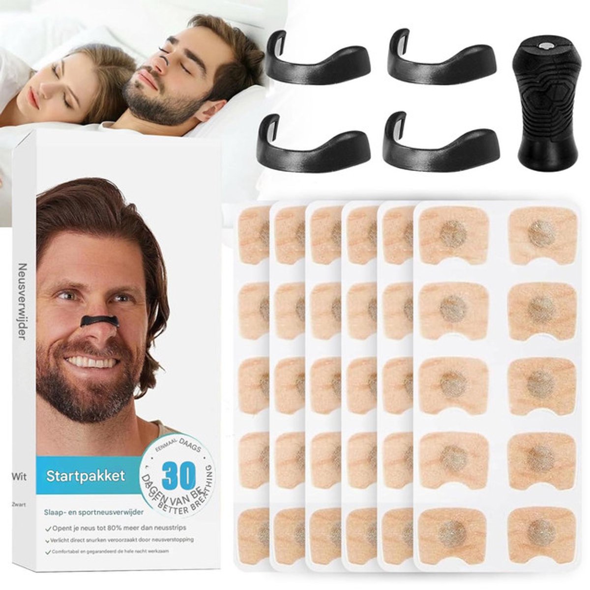 60-delige set – Neusstrips – neusstrips - anti snurk - Ademhalingshulpmiddelen – Handmatige magnetische neusspreiderset – Anti-snurkstrips – Inclusief neusclips en neusspreiders – Geschikt voor thuis, op reis en in hotels