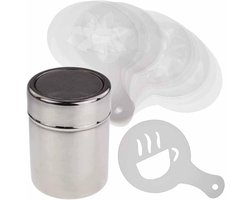 RVS Poederdistributeur met 16 Malen voor Koffie, Inclusief Plastic Lepel Set voor DIY Cappuccino en Latte Art