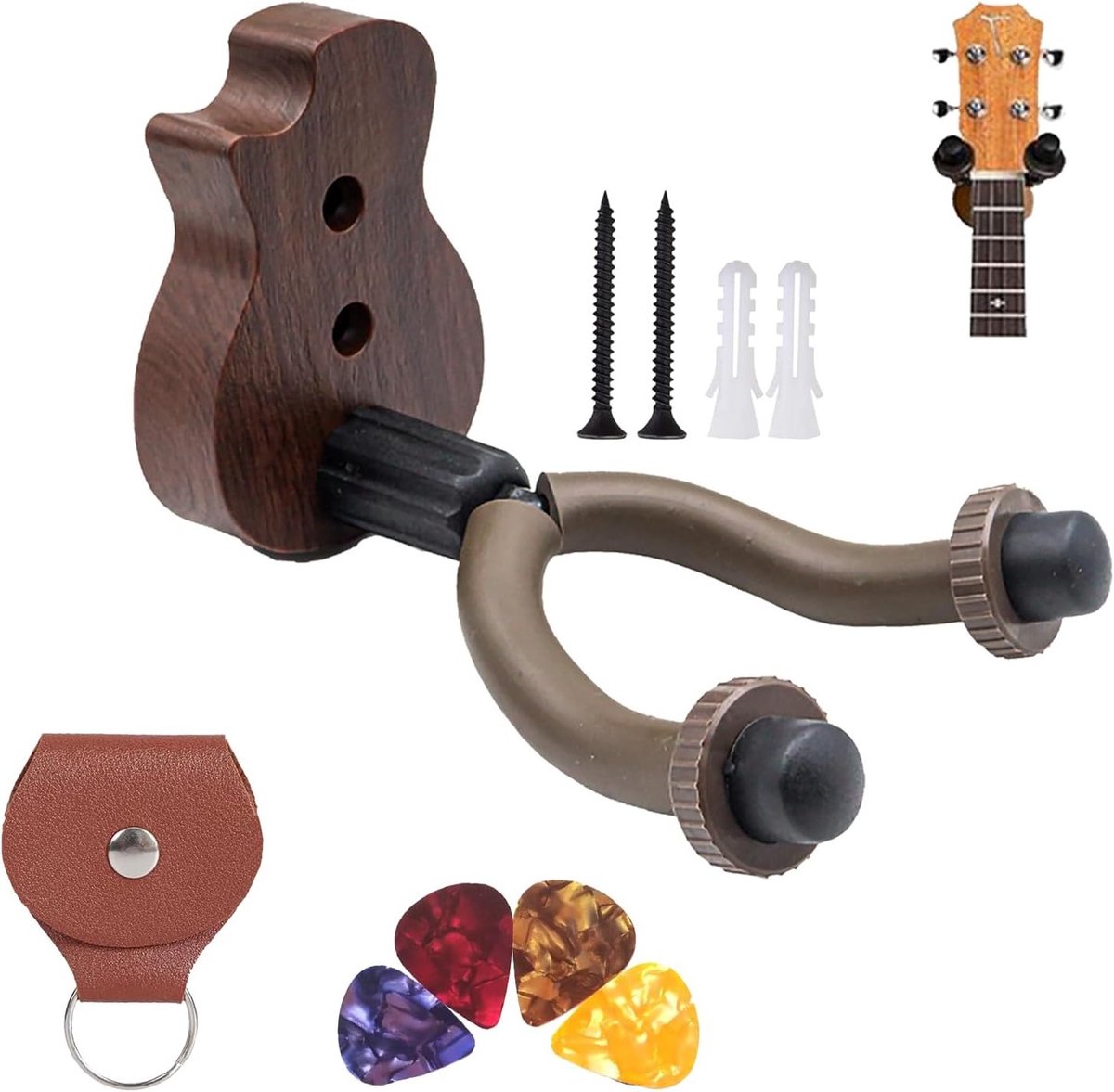 Muurbeugel voor Gitaar - V-vormige Gitaarstand met Accessoires, Celluloid Plekken en Bevestigingsschroeven voor Optimale Ondersteuning
