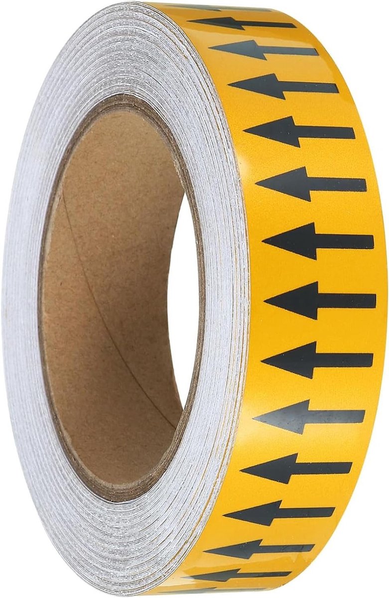 Allecto - Pijpmarkeringstape - Stroomrichtingidentificatie - Zelfklevend - Duurzaam - Polyethyleen - Zwarte pijltape - Geschikt voor alle buizen - Zwart op geel Directional Flow Arrow Tape 1-3/16" x 65'