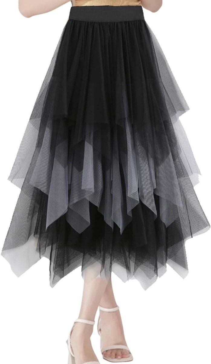 Elegante Tulle Rok voor Dames, Plissé Midi Rok met Hoge Taille, Asymmetrische Mesh Rok voor Cosplay en Feestjes
