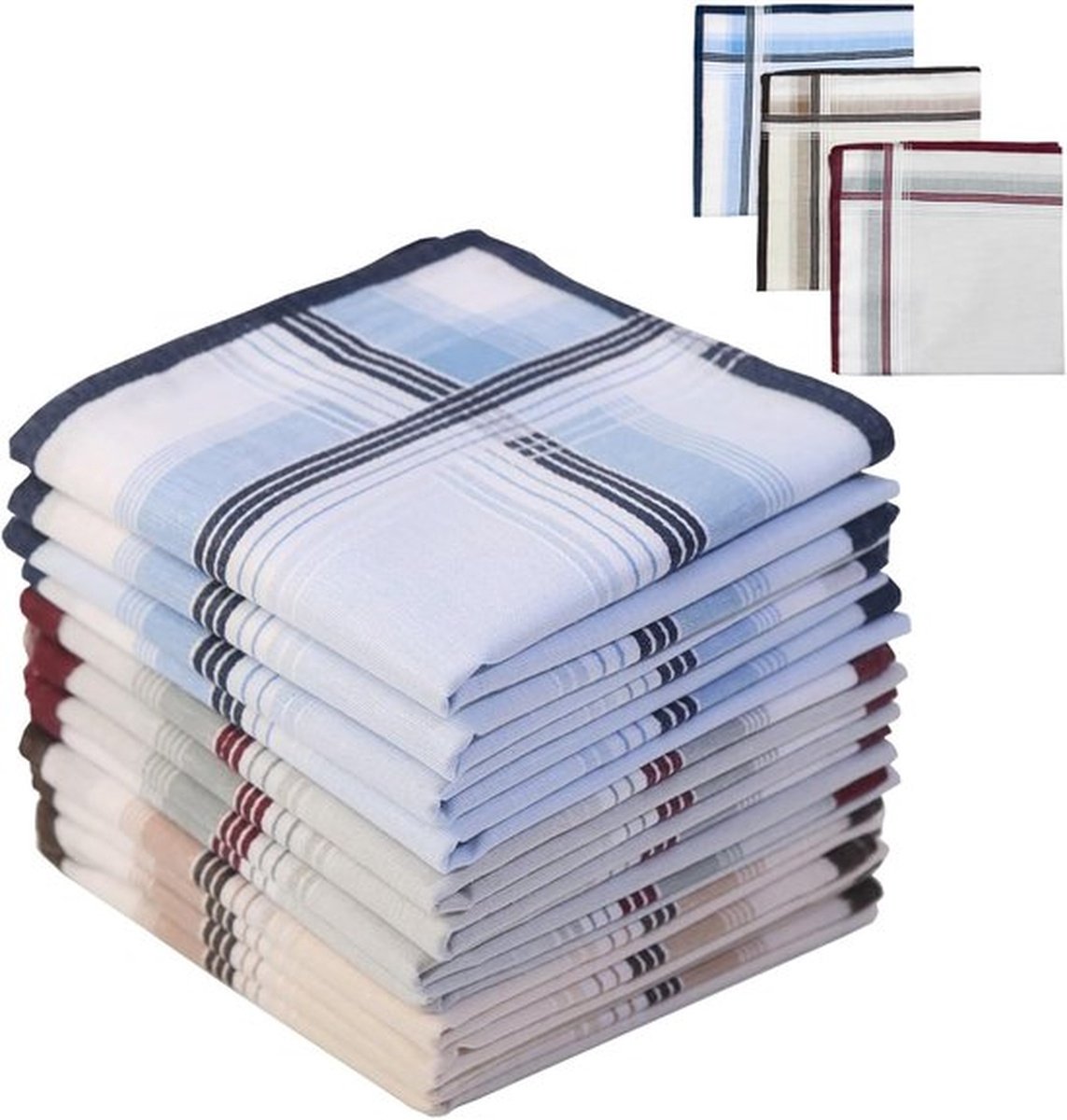 12 stuks katoenen zakdoeken 40x40 cm – 100% katoen heren en dames zakdoek set, klassiek satijn geweven handdoekjes, herbruikbaar en wasbaar, wit zakdoek pocketdoek