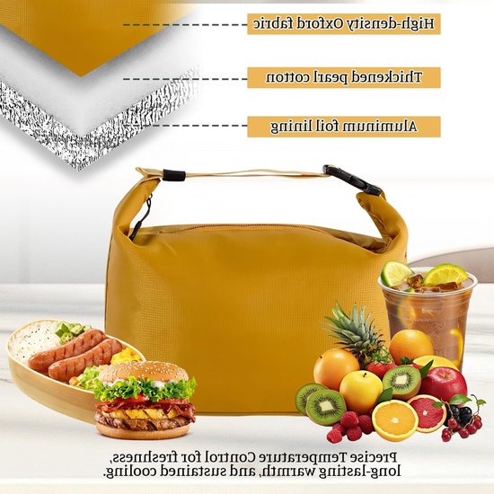Isolerende Koeltas, Lekvrije Lunchtas voor Mannen en Vrouwen, Thermische Lunchbox voor Werk, School en Picknick, Geel en Duurzaam — afbeelding 4