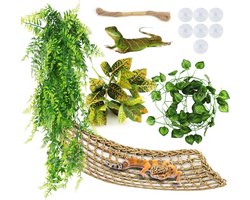 Habitat Decoratie Hammock voor Reptielen - Hangplant Terrarium Accessoires - Kunstplanten en Klimlianen voor Chameleons, Hagedissen, Slangen, Iguana