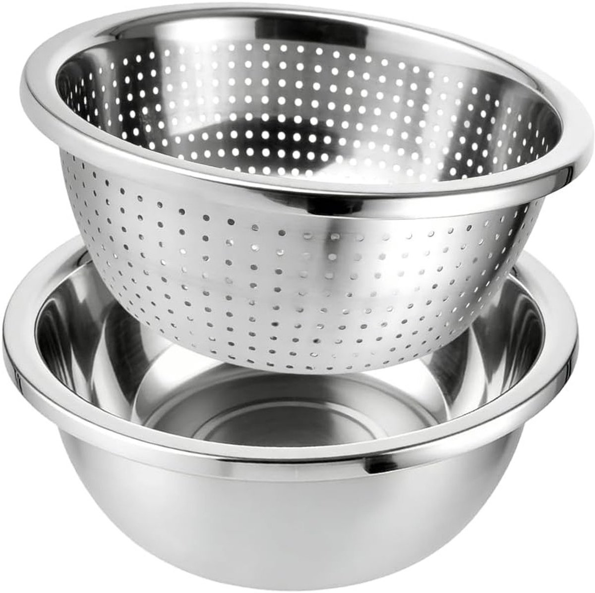 Roestvrijstalen zeef met mengkommen, 22 cm, vaatwasmachinebestendig, ideaal voor koken en bakken, 2 stuks