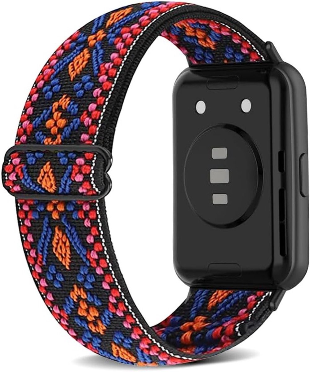 Ademend en Elastisch Nylon Horlogebandje voor de Huawei Watch Fit 2 - Sneldrogend en Comfortabel voor Mannen en Vrouwen in Oranje-Roze