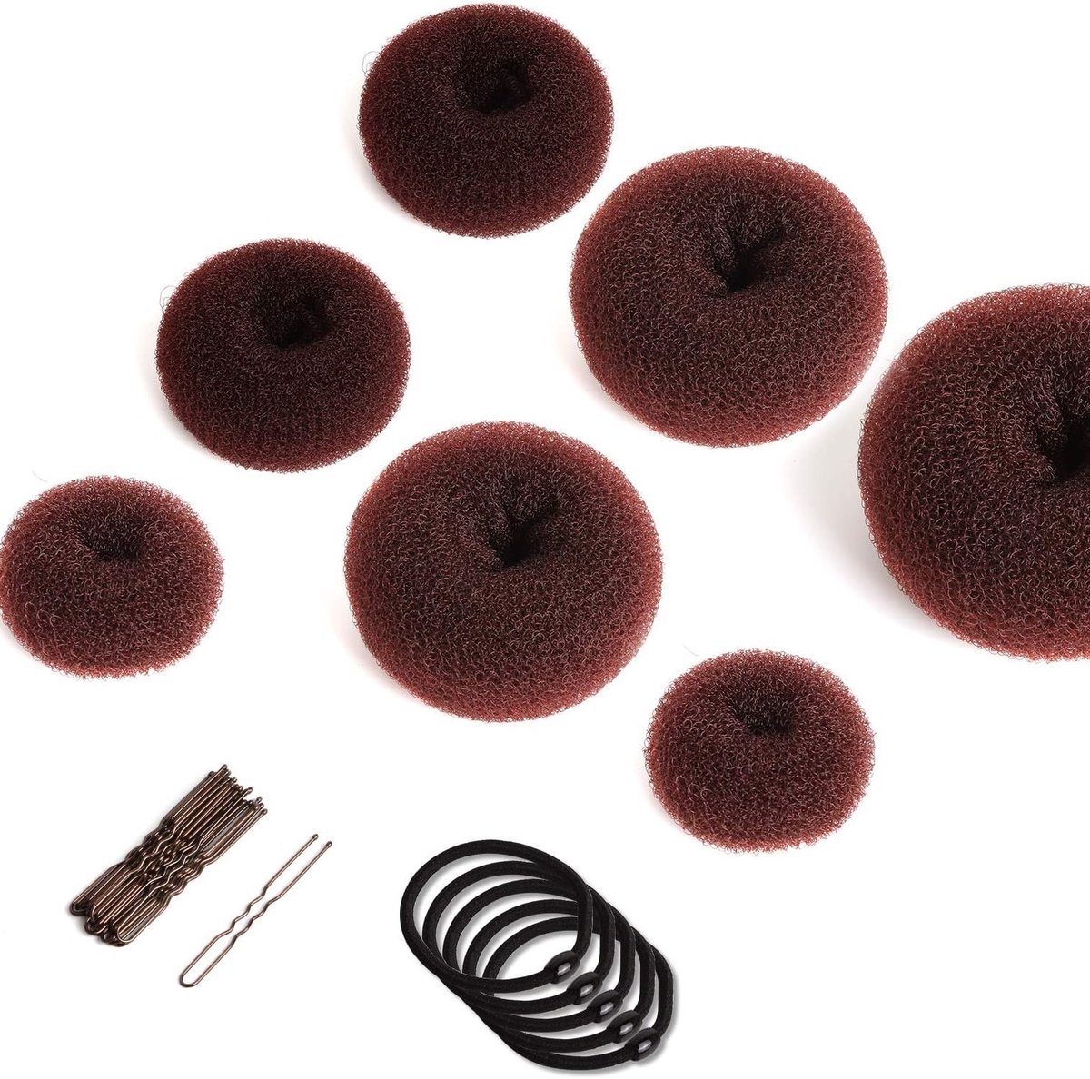 Set van 7 Stukken Haar Bun Maker - Donut Haar Bun Maker met 5 Elastische Haarbanden en 20 Haarspelden voor Chignon Hairstyling, Perfect voor Kinderen en Vrouwen