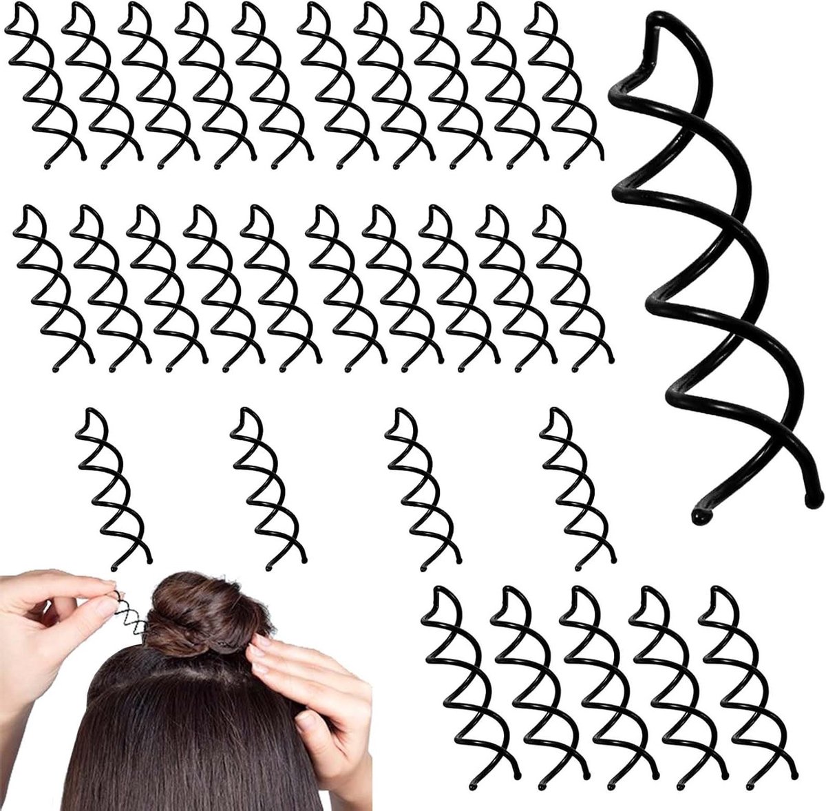 Set van 30 Spiral Haarklemmen voor Elegante Hoge Buns en Diverse Hairstyling, Geschikt voor Middelmatig en Dik Haar