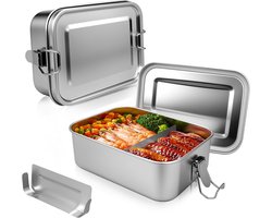 RVS Lunchbox 850 ml - Lekvrije Voedselcontainer met Scheiding en Afsluitring - Ideaal voor Sandwiches, Salades en Fruit voor Kinderen en Volwassenen
