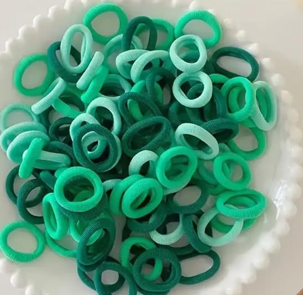 Haarelastiekjes voor meisjes, dames en kinderen, elastisch, kleurrijke kleuren, verschillende verpakkingsmaten met opbergtas (groen, 100 stuks, klein))