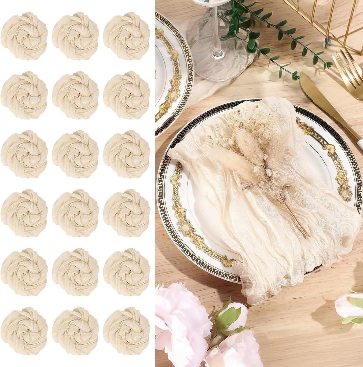 50 Stuks 50 cm Mesh Servetten Beige Katoen met Plooien, Vintage Boho Stijl voor Bruiloften, Feesten en Recepties