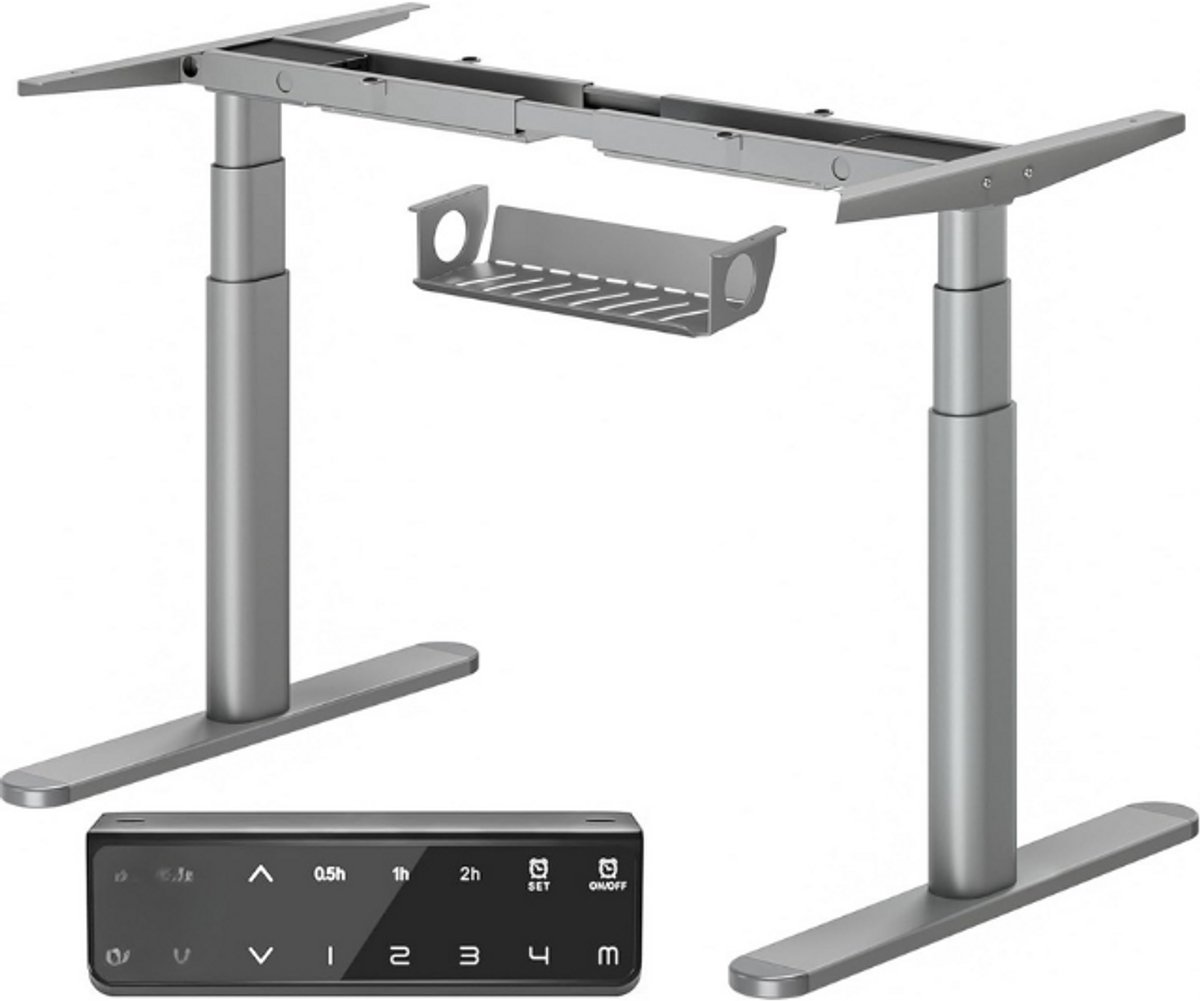 MAIDeSITe EL2 Plus Elektrisch bureau met hoogteverstelling, 2 krachtige motoren, elegant ovaal tafelblad, 4 geheugenhoogtes en stootbescherming (grijs)