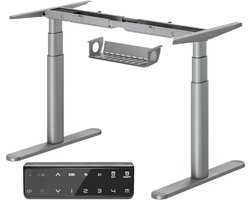 MAIDeSITe EL2 Plus Elektrisch bureau met hoogteverstelling, 2 krachtige motoren, elegant ovaal tafelblad, 4 geheugenhoogtes en stootbescherming (grijs)