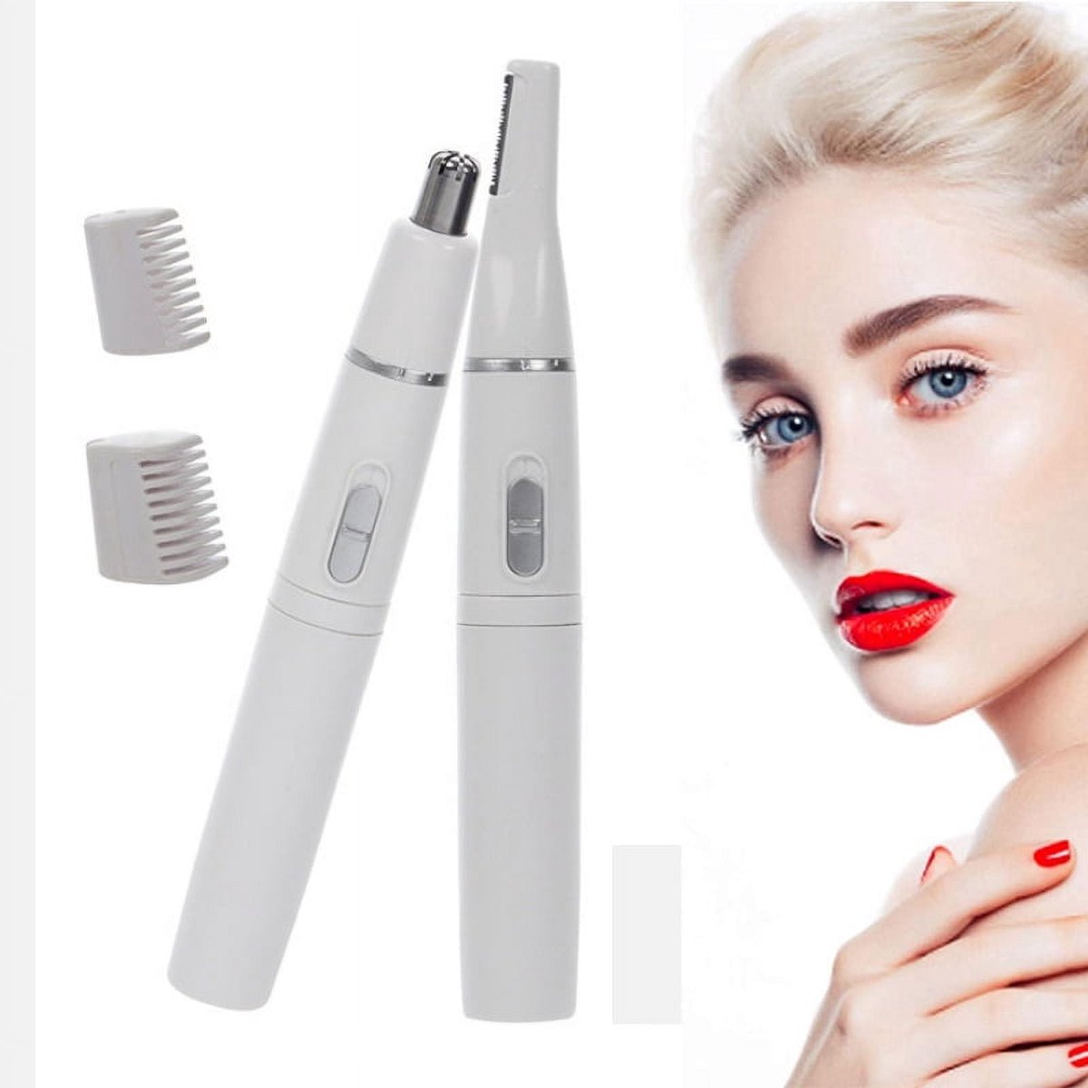 Unisex 2-in-1 oplaadbare trimmer voor wenkbrauwen en neushaar, precisietrimmer voor neushaar, oorhaar, wenkbrauw- en neushaarverwijderings- en verzorgingsset (wit)