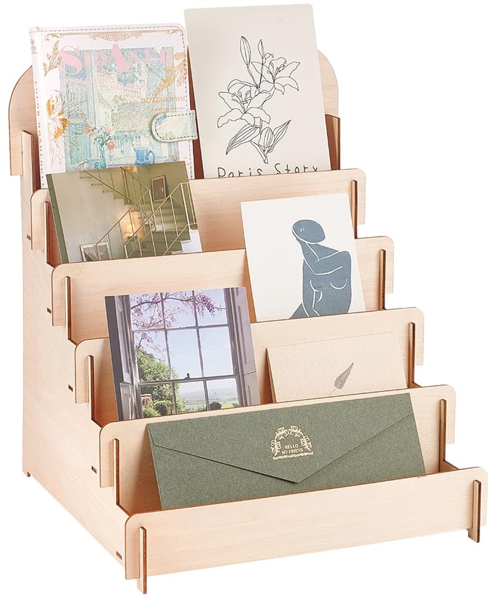 carmdering - Kaartenstandaard - houten display rek met 5 lagen - voor ansichtkaarten en foto’s - draagbaar voor winkel en presentatie