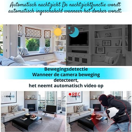 Thuys - Mini-bewakingscamera, HD 1080p, draagbare powerbank, bewakingscamera, mini-camera met accu, 5000 mAh, met nachtzicht en 3-in-1 oplaadkabel voor het opladen van mobiele apparaten van Merkloos — afbeelding 5
