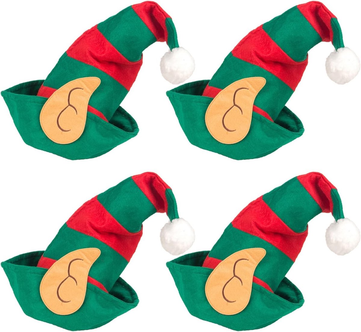 Kerstmutsen Set van 4 Stuks voor Volwassenen en Kinderen, Elf Muts en Groene Cartoon Kerstmuts voor Feestelijke Kostuums en Decoraties