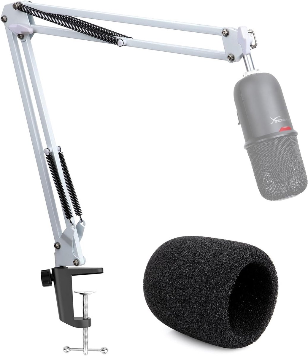 Microfoonarm met Popfilter en Klem voor Studio, Streaming en Gaming - SoloCast Microfoonstandaard in Wit
