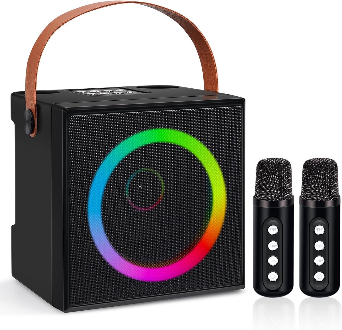 Draadloze Karaoke Machine met 2 Microfoons, Bluetooth Speaker met RGB Verlichting, Draagbaar Karaoke Systeem voor Feesten en Evenementen