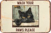 Badmat 60x40 cm - Antislip - Vintage - Kat - Quotes - Wash your paws please - Spreuken - Badmatten voor badkamer - Badkamermat - Douchemat - Badkamer mat