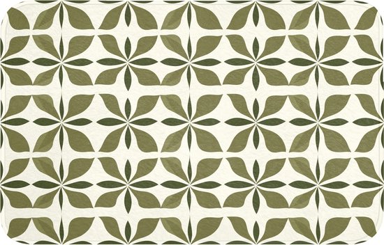 Badmat met een herhalend groen en crème bloemenpatroon.