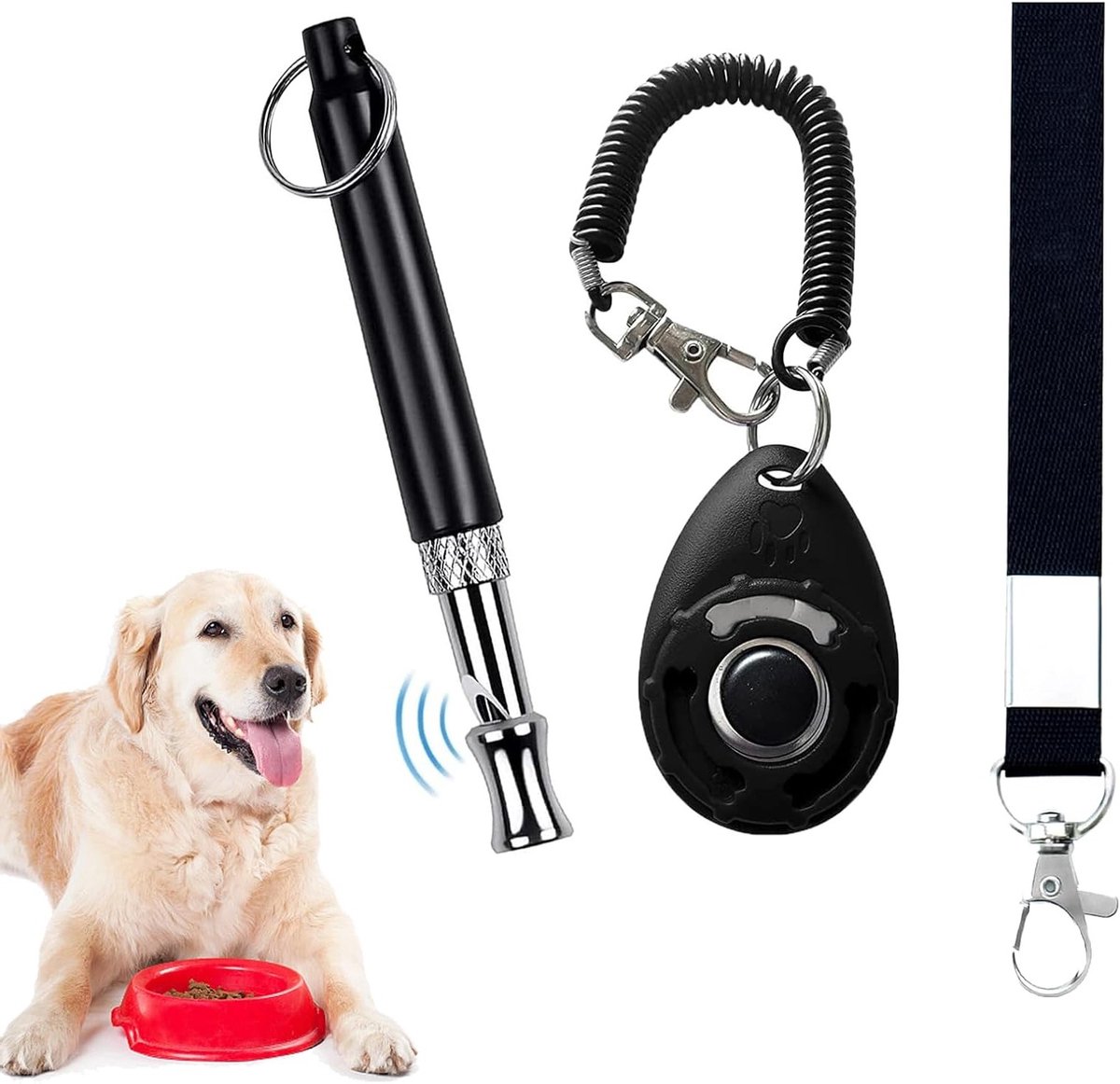 Hondenfluit en Clicker Set voor Training, Supersonische Fluit voor Terugroepen, Verstelbare Frequentie en Stoppen met Blaffen, Perfect voor Puppy Obedience Training (2 Stuks)
